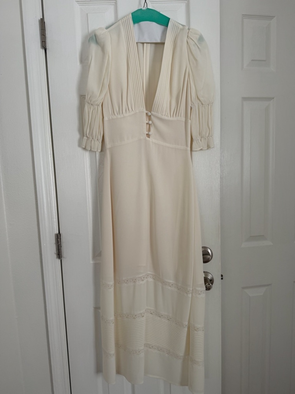 Reformation Ginny Dress in Ivory V-Neck Puff-Sleeve Maxi Dress